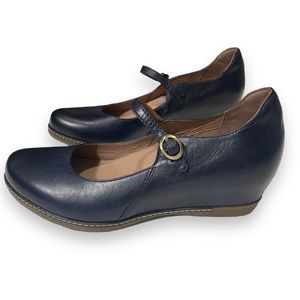 Dansko | Loralie Wedge Mary Janes Navy Blue Leather | Size 38